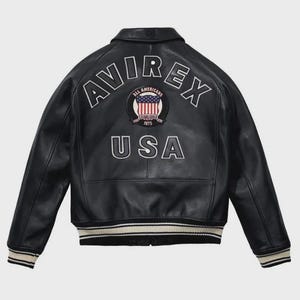 Avirex 50th Anniversary Leather Varsity Jacket: Black & Gold