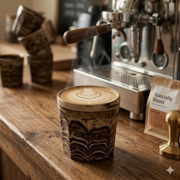 Handmade Marbled Ceramic Cup | Unique Clay Design