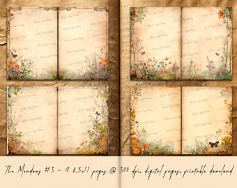 The Meadows #3 -  meadows, flowers, butterflies, vintage paper, digital, download, printable pages, junk journals,