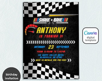 Nascar Party, Shake N Bake Birthday, Ricky Bobby, boy Racing invitation, printable Cars Birthday invitation, Speed editable invite template