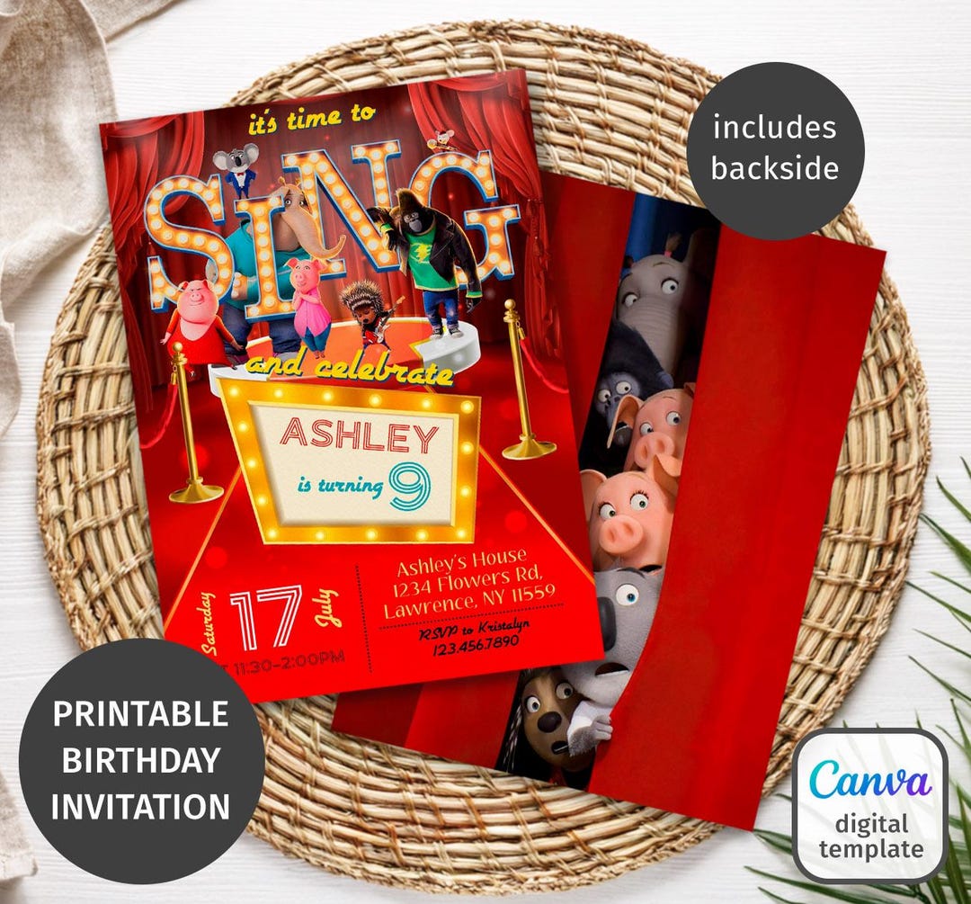 Editable Singer Invitation, Printable Sing 2 Birthday Invitation ...