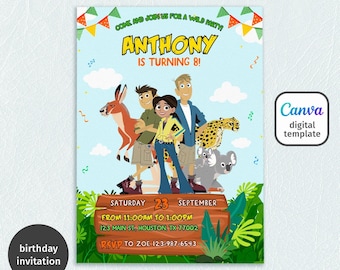 Wild Kratts birthday invitation, printable animals invitation, Safari party invite template, editable invitation, boy girl birthday