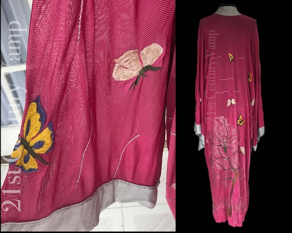 1930s Embroidered Kimono, Pink Rayon Silk Jersey.… - image 4