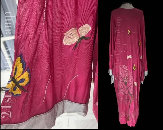 1930s Embroidered Kimono, Pink Rayon Silk Jersey.