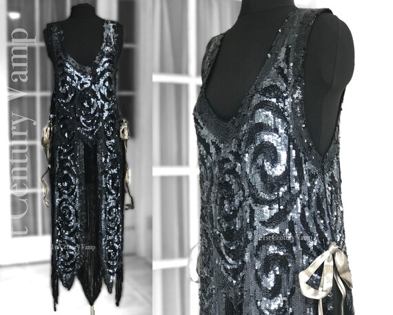 1920s Sequin Flapper Dress. 20s Fabulous Gunmetal