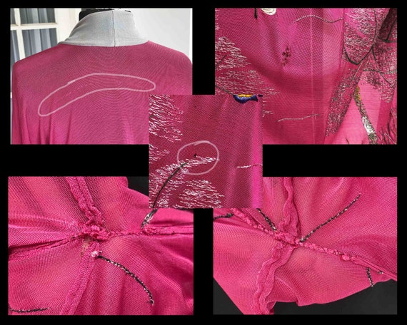 1930s Embroidered Kimono, Pink Rayon Silk Jersey.… - image 10