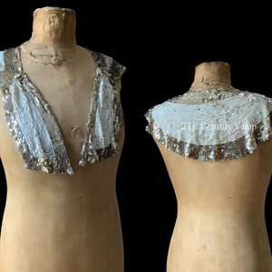 1920s Sequin Capelet. Silver & White Gelatin Sequins. Shoulder Cape. Collar. Flapper. Jazz Age.