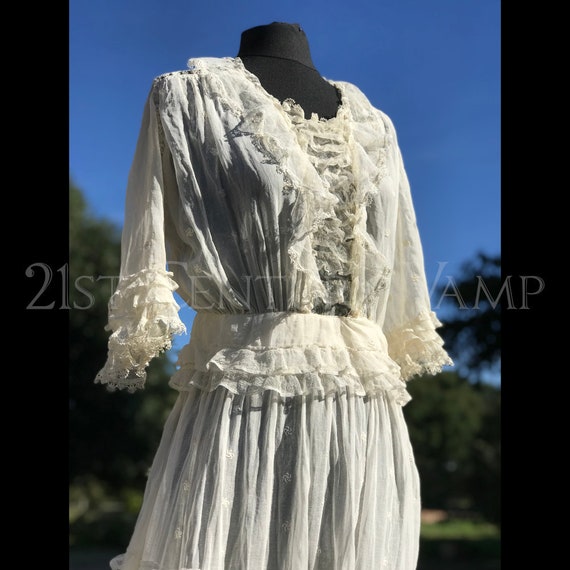 Antique Lingerie Dress. Fine Cotton Batiste. Ruff… - image 3