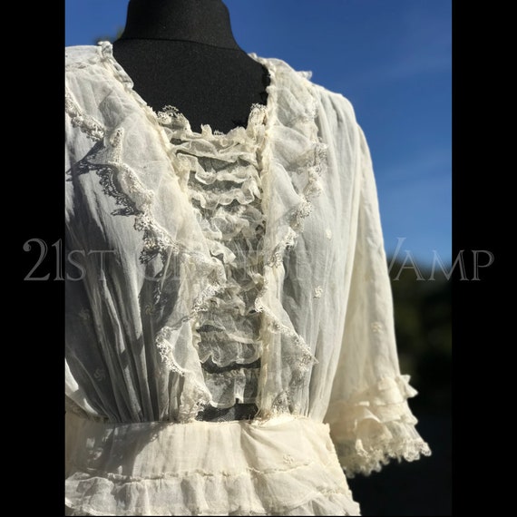 Antique Lingerie Dress. Fine Cotton Batiste. Ruff… - image 1