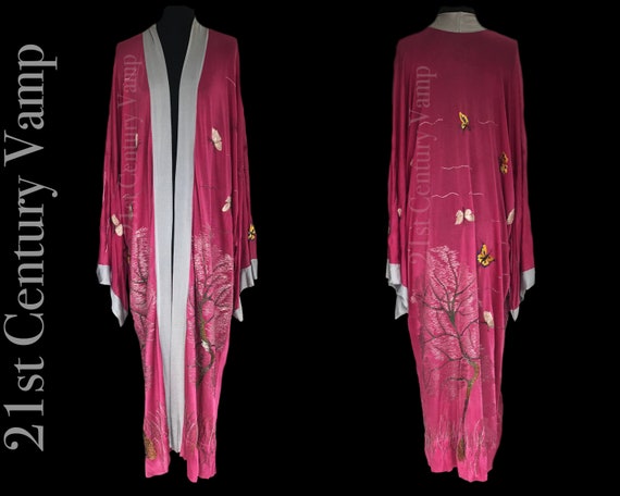 1930s Embroidered Kimono, Pink Rayon Silk Jersey.… - image 3