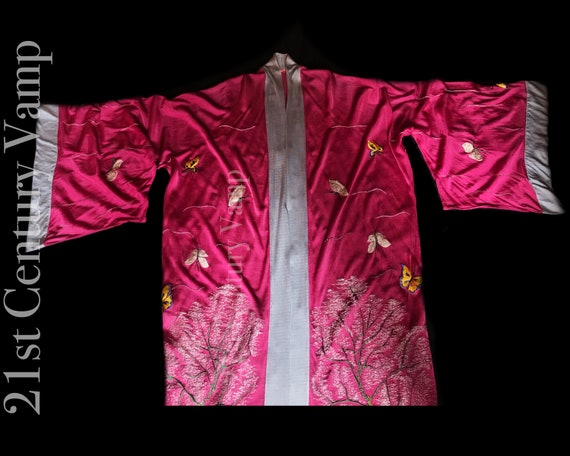 1930s Embroidered Kimono, Pink Rayon Silk Jersey.… - image 7