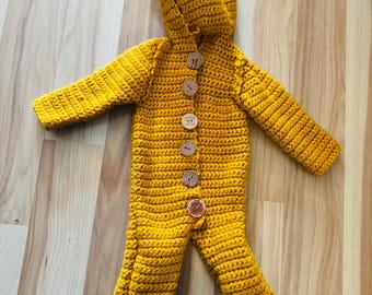 Crochet baby one piece with hood