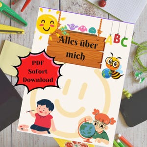 Alles über mich- 13 bunten Seiten, jede ist einem spannenden Thema gewidmet, das die Fantasie anregt und zum Zeichnen und Schreiben einlädt.