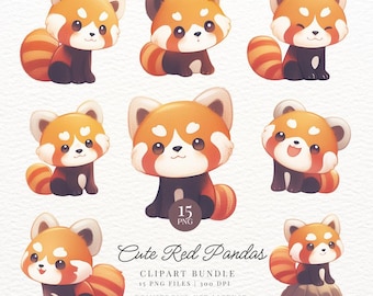 Kawaii Red Panda Clipart Set | Animal PNGs (Digital Download