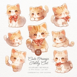 Cute Orange Tabby Cat Clipart, Neko, Kitten, Kawaii Printable Digital Stickers, Planner Stickers, Transparent PNG, Goodnotes, Commercial Use