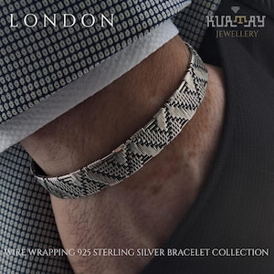 Men Silver Bracelet | 925 Sterling Silver Cuff Bracelet | Handmade Artisan Jewelry | Silver Bangle Bracelet | LONDON  by Kurtay Jewellery
