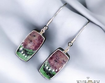 Orecchini in argento sterling 925 con pietra preziosa di zoisite rubino