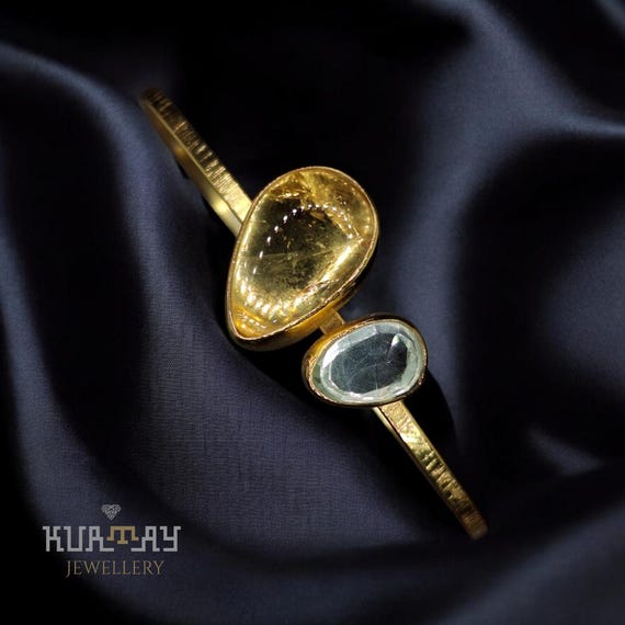 Handmade Citrine Quartz Bangle: 22K Gold Plated Sterling Silver