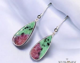 Orecchini in argento sterling 925 con pietra preziosa di zoisite rubino