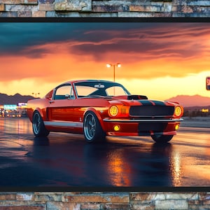 Vintage Red Mustang Poster – Bold Muscle Car Wall Art for Garage or Man Cave