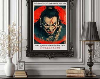 Japanese Oni art, Inspired by Katsushika Hokusai, Japanese Poster, Japanese Oni print, Japanese Vintage Wall Art, Hokusai Poster v2