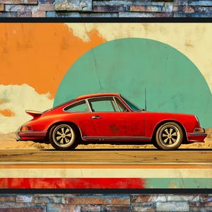 Vintage Red Porsche Poster – Retro Car Wall Art with Mid-Century Aesthetic | Classic Sports Car Print