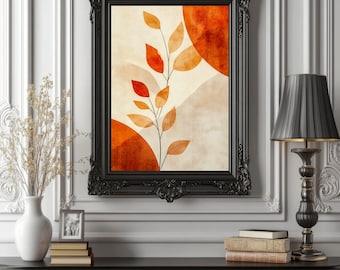 Boho Minimalist Botanical Poster – Terracotta Abstract Leaf Wall Art – Earthy Modern Nature Print