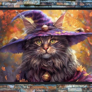 Pôster do Maine Coon Warlock – Arte Felina de Fantasia de Outono