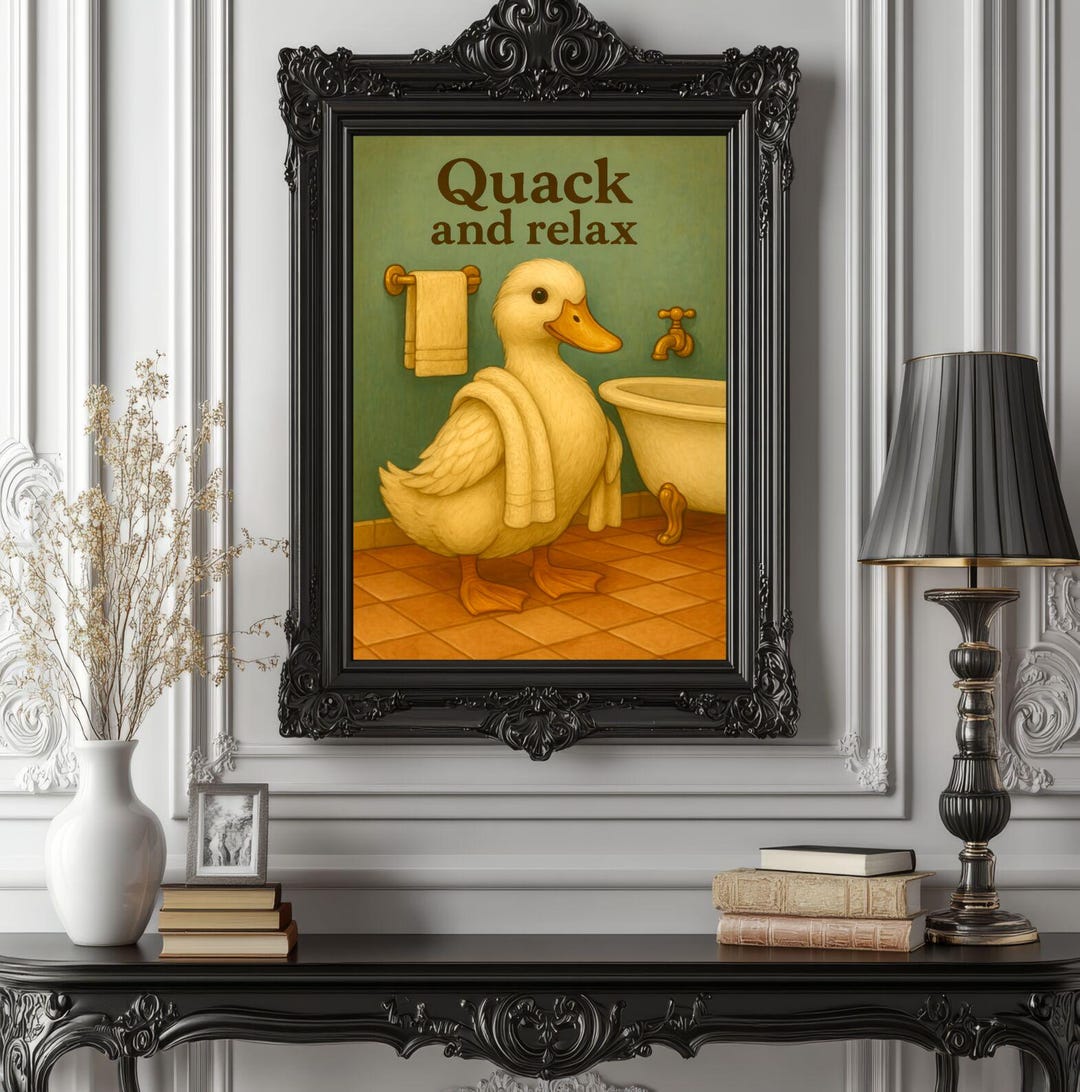 Funny Duck Bathroom Poster - “quack and Relax” - Cute Animal Wall Art ...