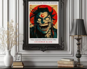 Japanese Oni art, Inspired by Katsushika Hokusai, Japanese Poster, Japanese Oni print, Japanese Vintage Wall Art, Hokusai Poster v6