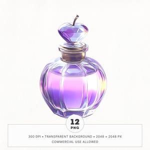 Paquete de 12 imágenes prediseñadas de perfumes de frutas moradas, botellas de uvas Island Luxe PNG, pegatinas digitales imprimibles de Goodnotes, diario basura, uso comercial