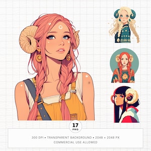 Paquete de 17 imágenes prediseñadas de Aries, set de pegatinas digitales imprimibles del signo del zodiaco, horóscopo astrológico PNG, manualidades de papel, regalo astrológico para diario basura