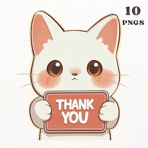 10 png-katten met bedankje Clipart schattig kawaii stijl digitale stickers bundel transparante Goodnotes stickers set voor planner en dagboek