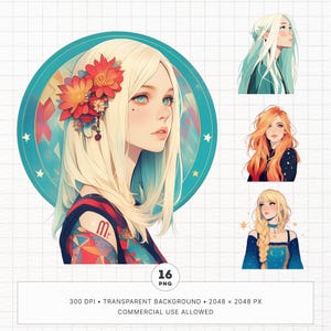 Paquete de 16 imágenes prediseñadas de Virgo Celestial, set de pegatinas digitales imprimibles del signo del zodiaco, horóscopo PNG, manualidades de papel, diario basura, regalo de astrología