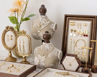 Baroque Linen Jewelry Display Stand: Necklace, Ring, Earring Organizer,Mannequin Necklace Rack