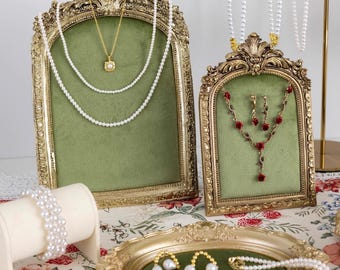 Vintage Green Velvet Jewelry Organizer Set: Baroque Home Decor Gift