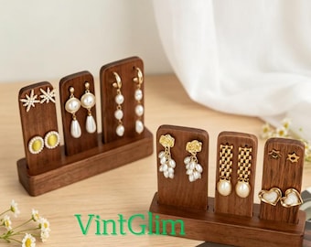 Walnut Wood Earring Display Stand, T-Bar Jewelry Holder for Retail