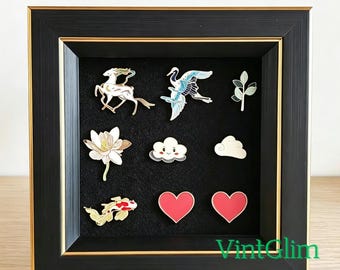 Pinboard Pin Display Frame, Velvet Felt Shadow Box for Badge Medal Jewelry Storage