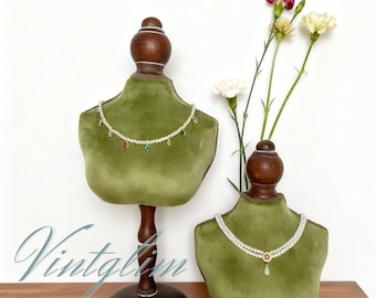 Barock Mannequin Büste Display Halskette Halter Display (grau / grün / rot) Samt Schmuckständer