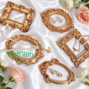 Mini Gold Baroque Frame, Baroque Jewelry Photo Prop for Flat Lay & Content Creation DIY