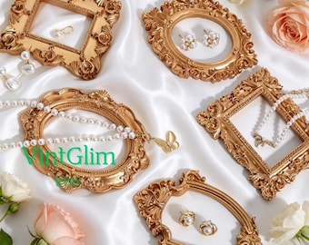 Mini Gold Baroque Frame, Baroque Jewelry Photo Prop for Flat Lay & Content Creation DIY