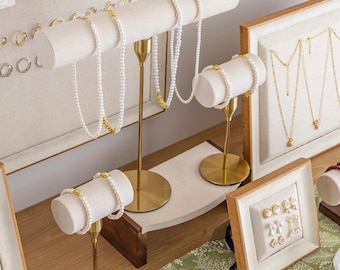 Baroque Jewelry Holder Set: Gold Linen Necklace & Bracelet Organizer