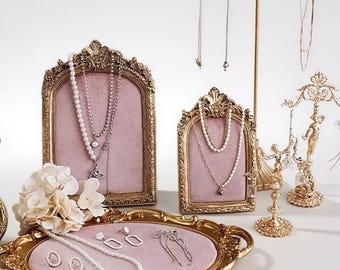Baroque Pink Velvet Jewelry Holder: Necklace Ring Organizer,Pink Bust Display, Vanity Decor