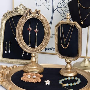 Baroque Gold Jewelry Display Set: Velvet Necklace, Earring & Ring Organizer