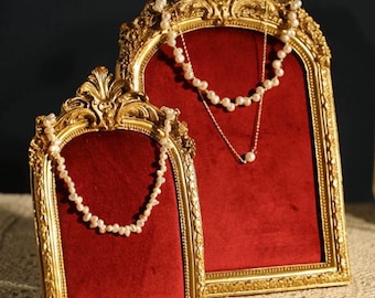 Baroque Jewelry Holder: Vintage Gold Frame & Velvet Lining