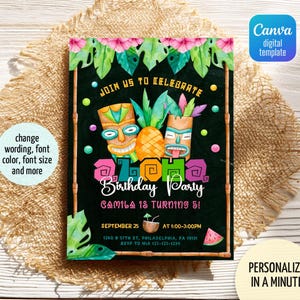 Aloha party invitation, Luau birthday, printable editable girl invite template, Pineapple invitation, Tropical Hawaii party