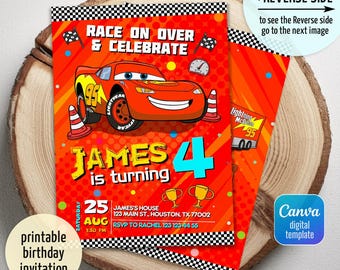 Cars invitation, Lightning McQueen invite, printable birthday party invitation, Racing birthday invitation template
