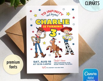 Toy story woody invitation, 3rd bday to infinity beyond Editable invitation, Printable birthday Toy story invite, boy girl birthday invite