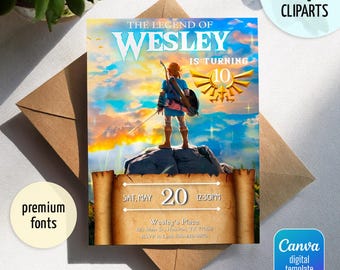 Video gamer invite, Legend of Zelda Birthday Invitation, Digital Download, Zelda Tears Of The Kingdom, Birthday Party, Game on Invitation