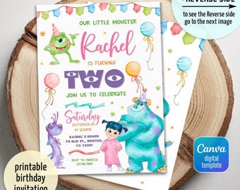 Monster birthday invitation, printable Monsters University template, editable Monster Inc evite Halloween Boo-Day Party, 1st birthday invite